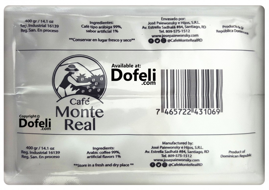 Monte Real Dominican coffee, medium-ground for a balanced flavor and smooth brewing experience.